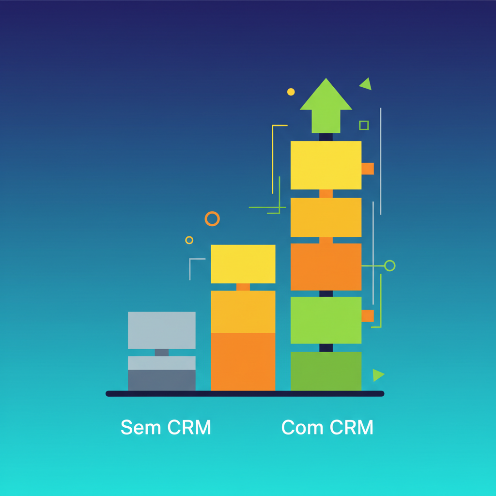 Gráfico de barras comparando produtividade com e sem CRM, mostrando um aumento significativo na produtividade com CRM.