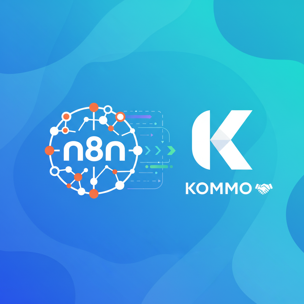 Logo dos softwares N8N e Kommo CRM lado a lado, demonstrando uma parceria.